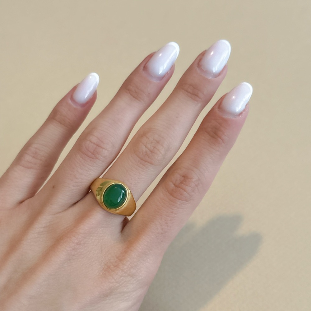 Anthropologie Gold Ring with Green Cabochon - Picture 2 of 5